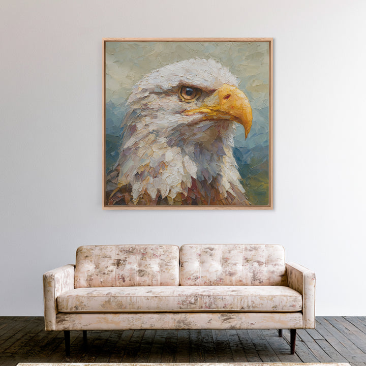 Eagle Portrait with Dramatic Mountain Wind Framed Canvas Print, Bird Art, Bird Wall Art, Living Room Decor, Fine Art, Flight, BIR-1x1-84