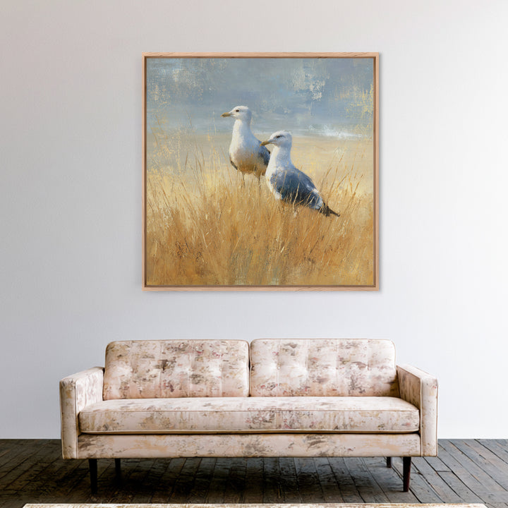 Seagulls Above a Pale Beach Horizon Canvas Print, Bird Art, Rustic Home Decor, Living Room Decor, Fine Art, Flight, BIR-1x1-92