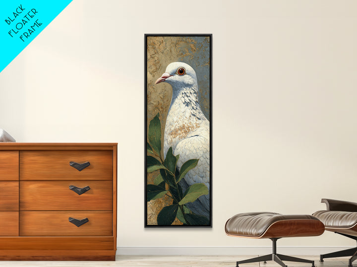 White Dove with Olive Branch and Calm Canvas Print, Bird Art, Gallery Wall, Living Room Decor, Oil Painting, Flight, BIR-1x3-100