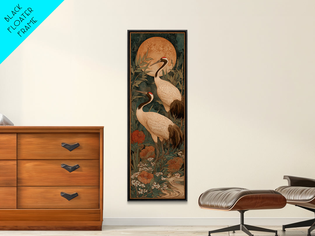 Pair of Cranes Dancing Canvas Print, Bird Art, Original Art, Living Room Decor, Fine Art, Flight, Mcm Decor, Bird Prints, BIR-1x3-39