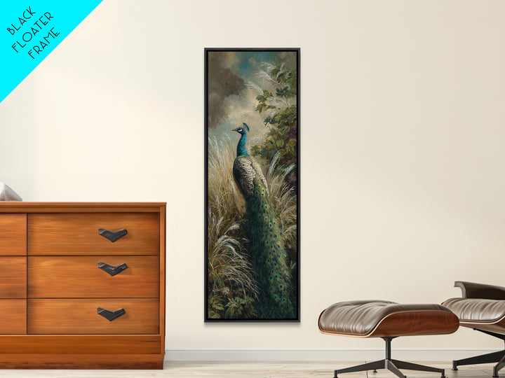 Peacock with Jewel Tone Feather Pattern Canvas Print, Bird Art, Digital Print, Living Room Decor, Fine Art, Flight, Bird Prints, BIR-1x3-43