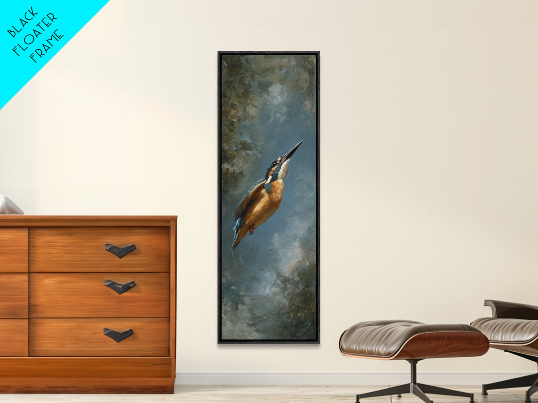 Kingfisher Diving Toward Blue Water Framed Canvas Print, Bird Art, Printable Art, Living Room Decor, Fine Art, Flight, BIR-1x3-47