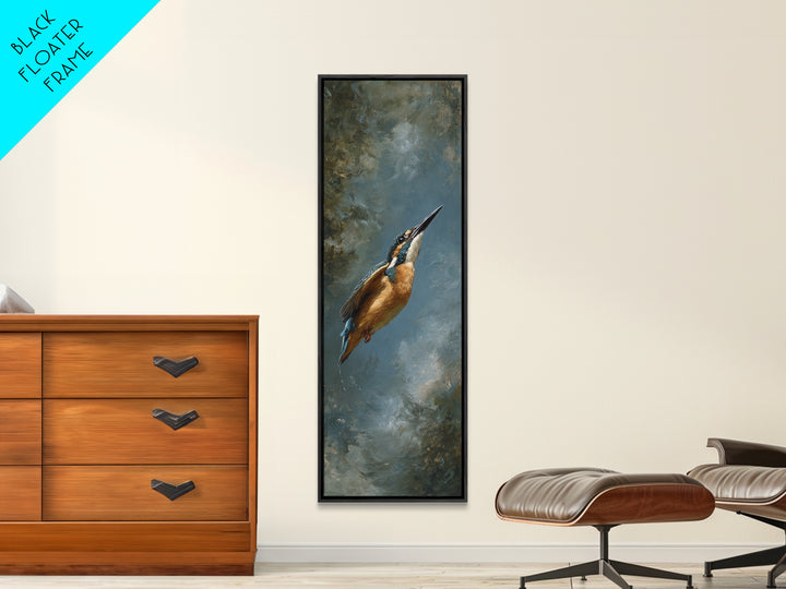 Kingfisher Diving Toward Blue Water Framed Canvas Print, Bird Art, Printable Art, Living Room Decor, Fine Art, Flight, BIR-1x3-47