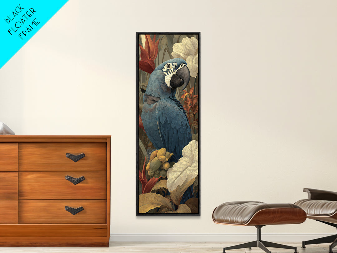 Parrot Among Tropical Leaves and Fruit Canvas Print, Bird Art, Bird Wall Art, Living Room Decor, Fine Art, Flight, Art Print, BIR-1x3-49