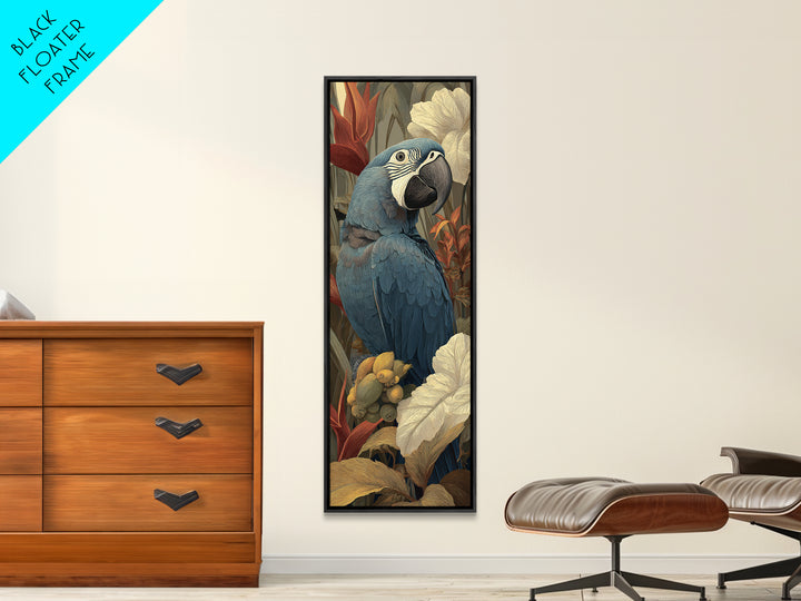 Parrot Among Tropical Leaves and Fruit Canvas Print, Bird Art, Bird Wall Art, Living Room Decor, Fine Art, Flight, Art Print, BIR-1x3-49