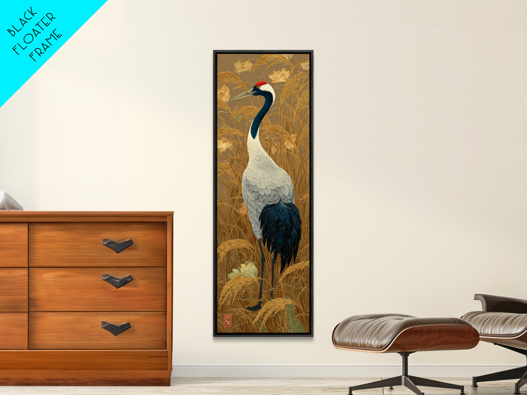 Crane and Lotus Composition Canvas Print, Bird Art, Nature Wall Art, Living Room Decor, Fine Art, Flight, Textured Painting, BIR-1x3-5