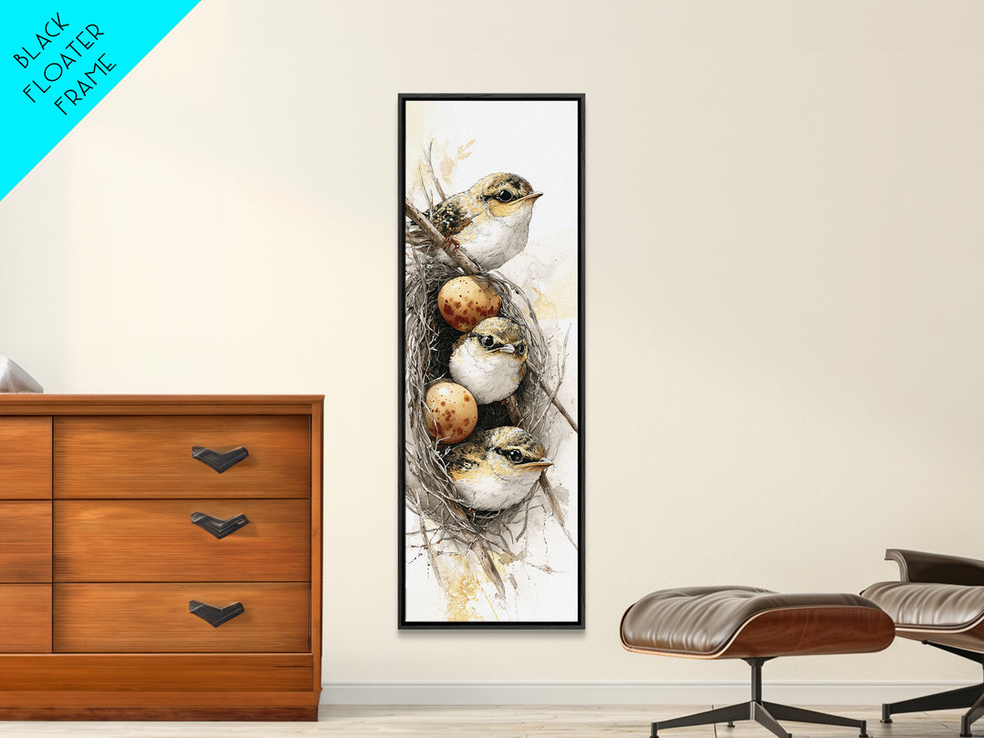 Bird Nest with Eggs and Delicate Twigs Canvas Print, Bird Art, Gallery Decor, Living Room Decor, Oil Painting, Flight, BIR-1x3-82