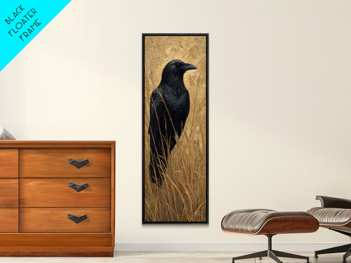Raven Silhouette with Gothic Atmosphere Canvas Print, Bird Art, Minimalist Decor, Living Room Decor, Fine Art, Flight, BIR-1x3-93