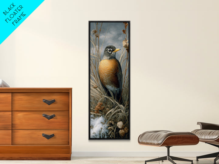Robin in a Spring Garden with Soft Canvas Print, Bird Art, Nature Wall Art, Living Room Decor, Watercolor Art, Flight, BIR-1x3-99