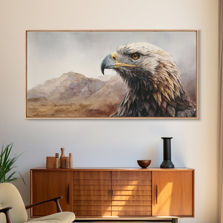 Eagle Portrait with Dramatic Mountain Wind Canvas Print, Bird Art, Contemporary Art, Living Room Decor, Oil Painting, Flight, BIR-2x1-32
