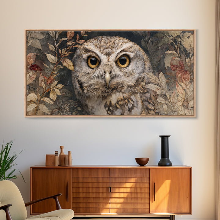 Owl Portrait with Wise Golden Eyes Canvas Print, Bird Art, Original Art, Living Room Decor, Fine Art, Flight, Mcm Decor, BIR-2x1-73