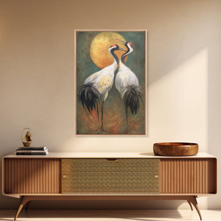 Pair of Cranes Dancing Canvas Print, Bird Art, Forest Wall Art, Living Room Decor, Abstract Art, Flight, Minimalist Decor, BIR-2x3-11