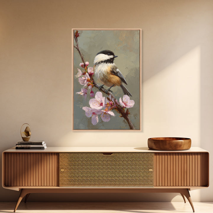 Songbird Perched on Cherry Blossoms Canvas Print, Bird Art, Digital Download Art, Living Room Decor, Fine Art, Flight, BIR-2x3-16