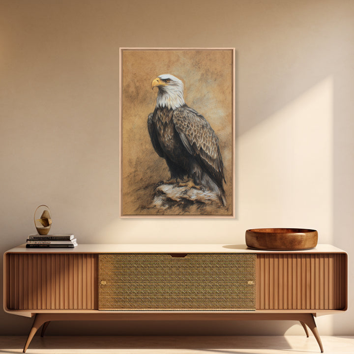 Eagle Portrait with Dramatic Mountain Wind Framed Canvas Print, Bird Art, Art Deco, Living Room Decor, Oil Painting, Flight, BIR-2x3-20