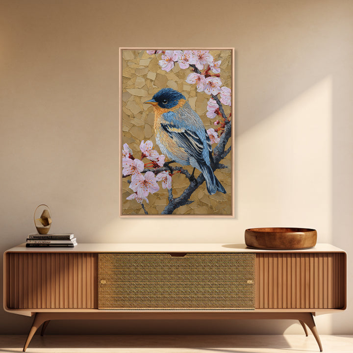 Songbird Perched on Cherry Blossoms Canvas Print, Bird Art, Fine Art Print, Living Room Decor, Fine Art, Flight, Wall Decor, BIR-2x3-40