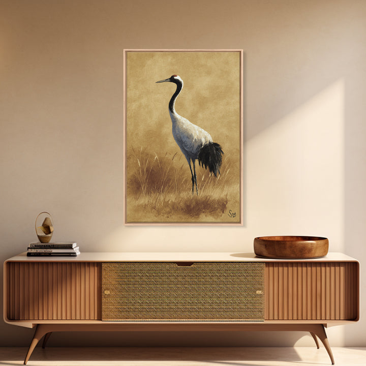 Crane and Lotus Composition Canvas Print, Bird Art, Art Deco, Living Room Decor, Fine Art, Flight, Gallery Wall, Mcm Decor, BIR-2x3-49
