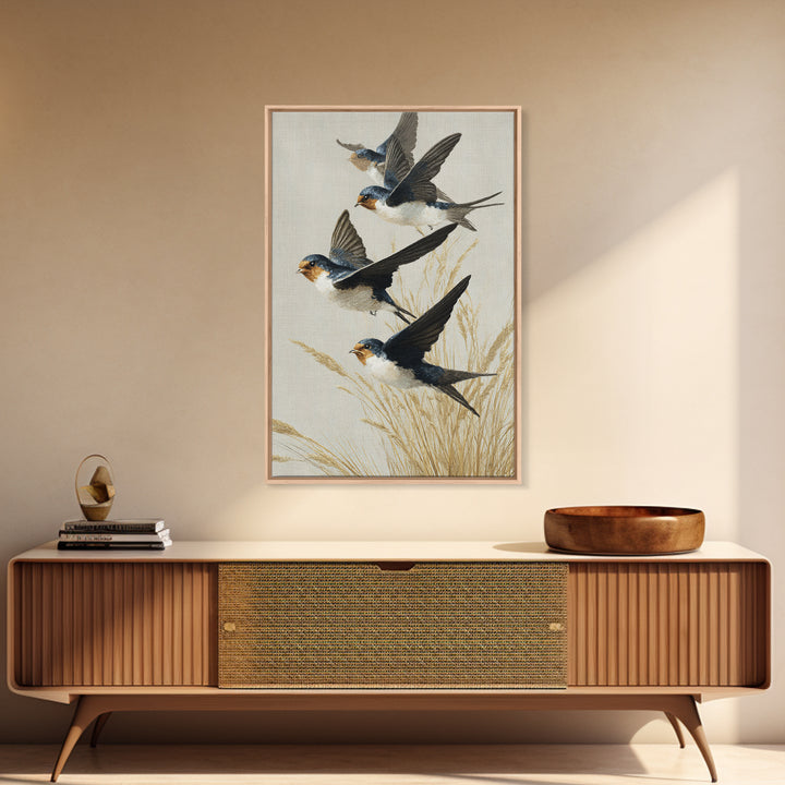Flock of Swallows Sweeping Across Open Sky Canvas Print, Bird Art, Art Deco, Living Room Decor, Abstract Art, Flight, BIR-2x3-62