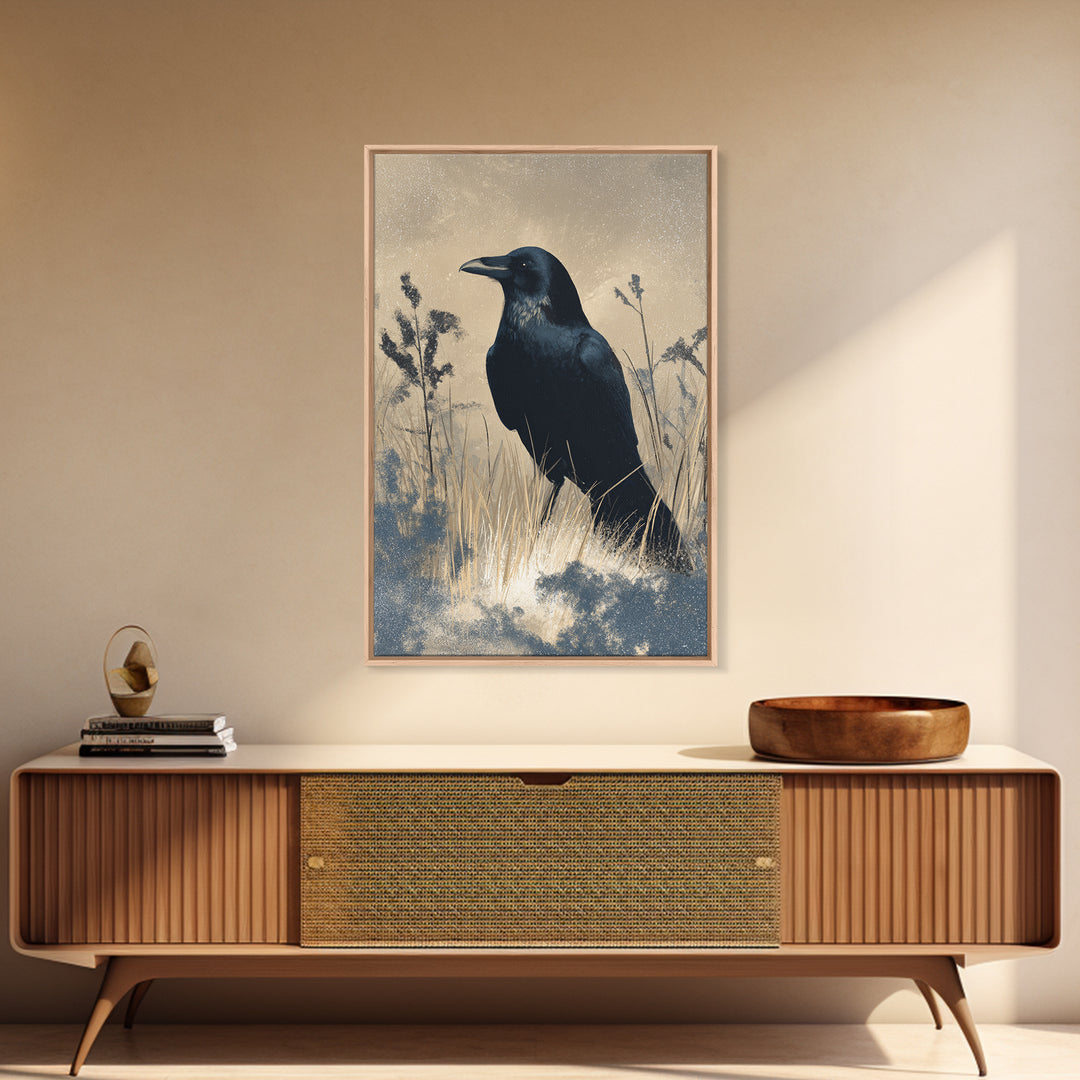 Raven Silhouette with Gothic Atmosphere Canvas Print, Bird Art, Farmhouse Decor, Living Room Decor, Fine Art, Flight, BIR-2x3-65