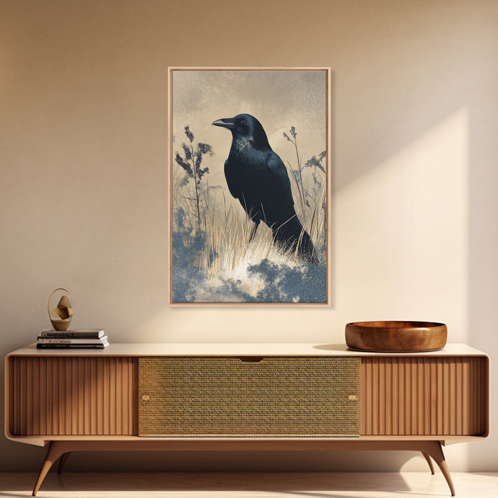 Raven Silhouette with Gothic Atmosphere Canvas Print, Bird Art, Farmhouse Decor, Living Room Decor, Fine Art, Flight, BIR-2x3-65