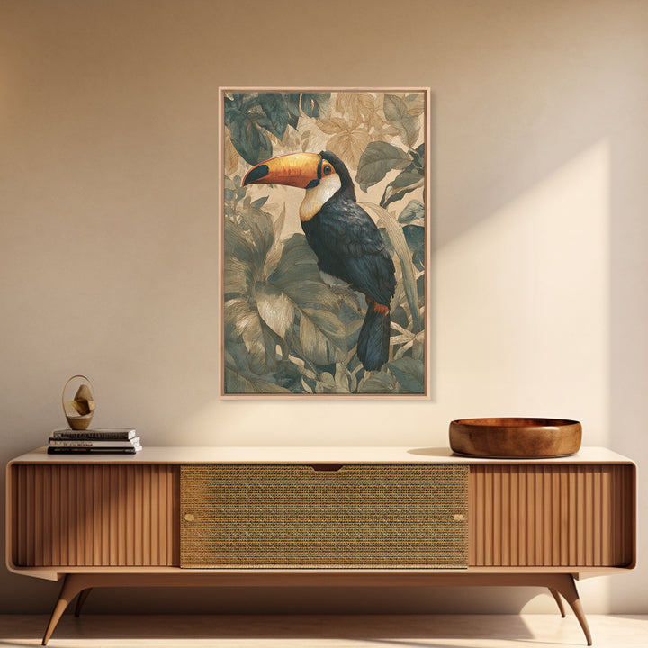 Toucan Framed by Bold Jungle Foliage Canvas Print, Bird Art, Nature Prints, Living Room Decor, Fine Art, Flight, Boho Decor, BIR-2x3-7