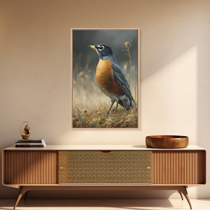 Robin in a Spring Garden with Soft Canvas Print, Bird Art, Art Deco, Living Room Decor, Oil Painting, Flight, Gallery Wall, BIR-2x3-71