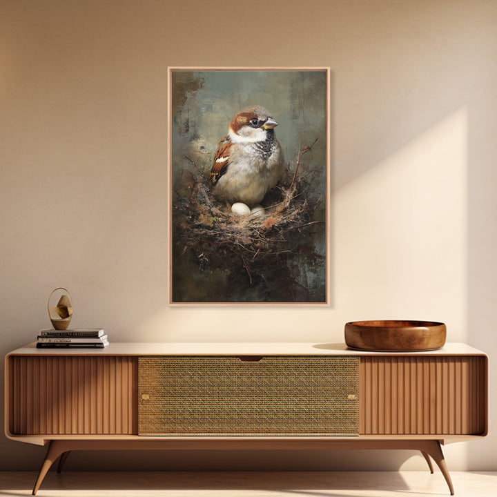 Bird Nest with Eggs and Delicate Twigs Framed Canvas Print, Bird Art, Printable Wall Art, Living Room Decor, Fine Art, Flight, BIR-2x3-78