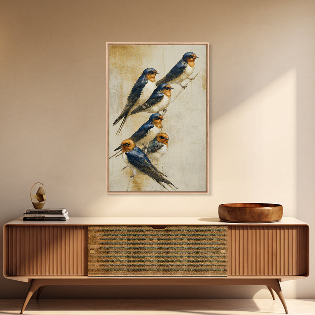 Flock of Swallows Sweeping Across Open Sky Canvas Print, Bird Art, Art Deco, Living Room Decor, Abstract Art, Flight, BIR-2x3-86