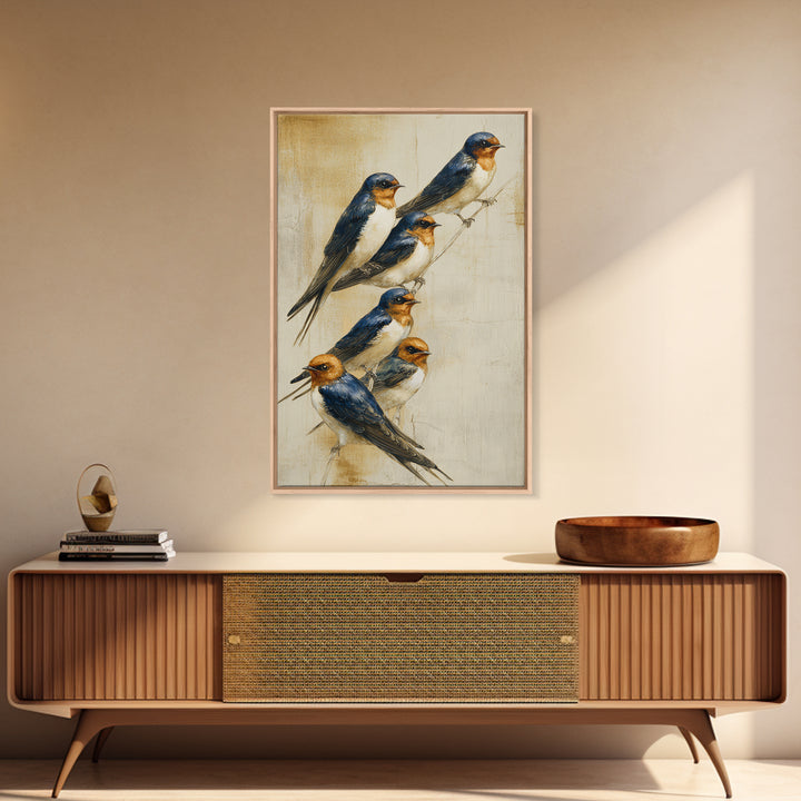 Flock of Swallows Sweeping Across Open Sky Canvas Print, Bird Art, Art Deco, Living Room Decor, Abstract Art, Flight, BIR-2x3-86