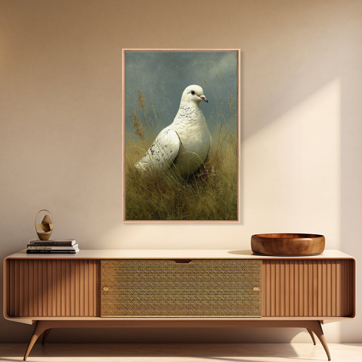 White Dove with Olive Branch and Calm Canvas Print, Bird Art, Printable Art, Living Room Decor, Watercolor Art, Flight, BIR-2x3-96