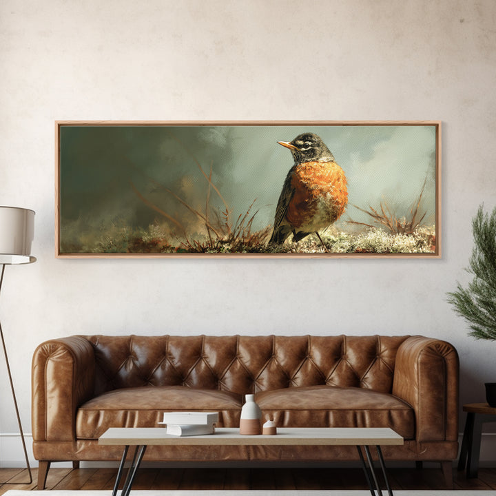 Robin in a Spring Garden with Soft Canvas Print, Bird Art, Luxury Decor, Living Room Decor, Fine Art, Flight, Art Deco, BIR-3x1-31