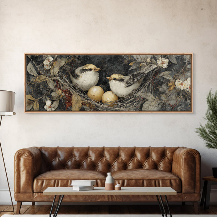 Bird Nest with Eggs and Delicate Twigs Canvas Print, Bird Art, Digital Print, Living Room Decor, Fine Art, Flight, Bird Prints, BIR-3x1-38