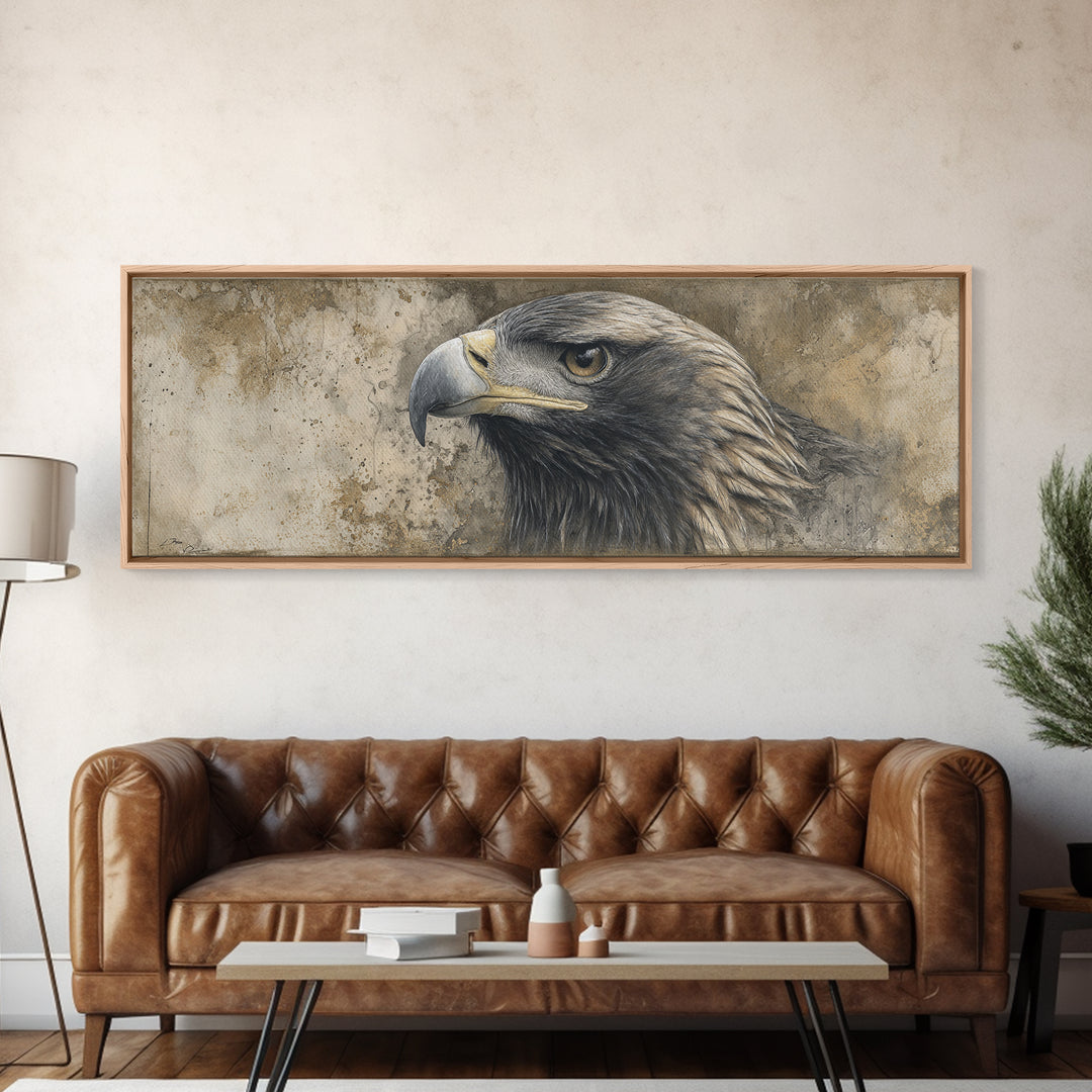 Eagle Portrait with Dramatic Mountain Wind Canvas Print, Bird Art, Digital Download Art, Living Room Decor, Fine Art, Flight, BIR-3x1-4