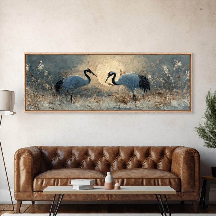 Pair of Cranes Dancing Canvas Print, Bird Art, Wall Decor, Living Room Decor, Fine Art, Flight, Boho Wall Decor, Modern Art, BIR-3x1-43