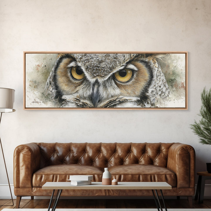 Owl Portrait with Wise Golden Eyes Canvas Print, Bird Art, Gallery Wall, Living Room Decor, Fine Art, Flight, Gallery Decor, BIR-3x1-45