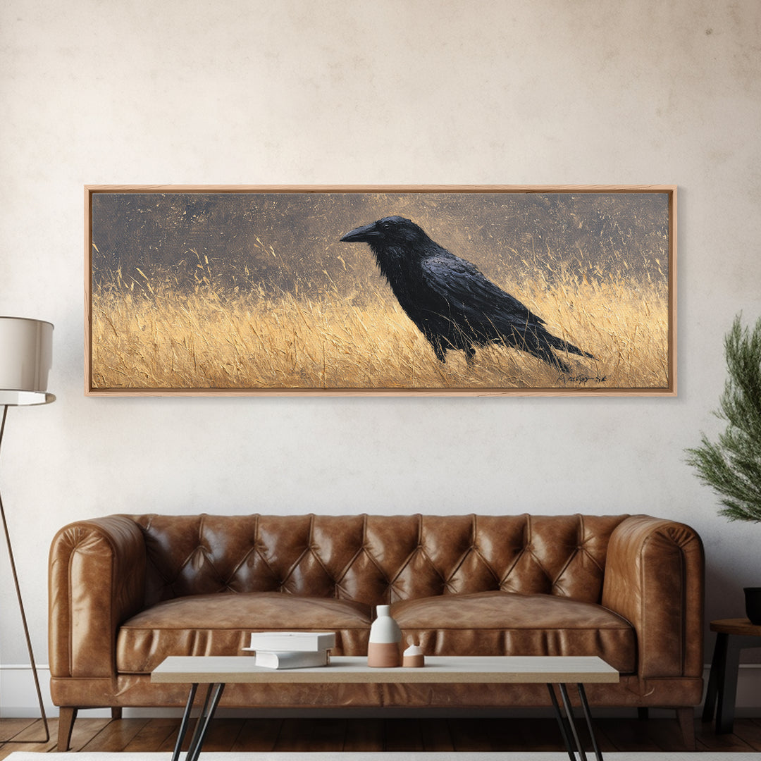 Raven Silhouette with Gothic Atmosphere Canvas Print, Bird Art, Mcm Decor, Living Room Decor, Abstract Art, Flight, BIR-3x1-49