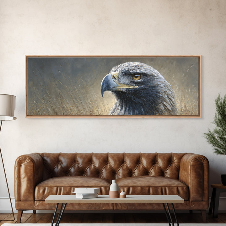 Eagle Portrait with Dramatic Mountain Wind Framed Canvas Print, Bird Art, Room Decor, Living Room Decor, Fine Art, Flight, BIR-3x1-52