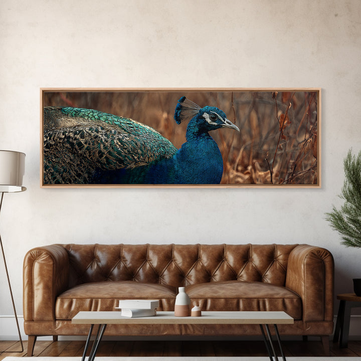 Peacock with Jewel Tone Feather Pattern Canvas Print, Bird Art, Printable Art, Living Room Decor, Flight, Mid Century Wall Art, BIR-3x1-71