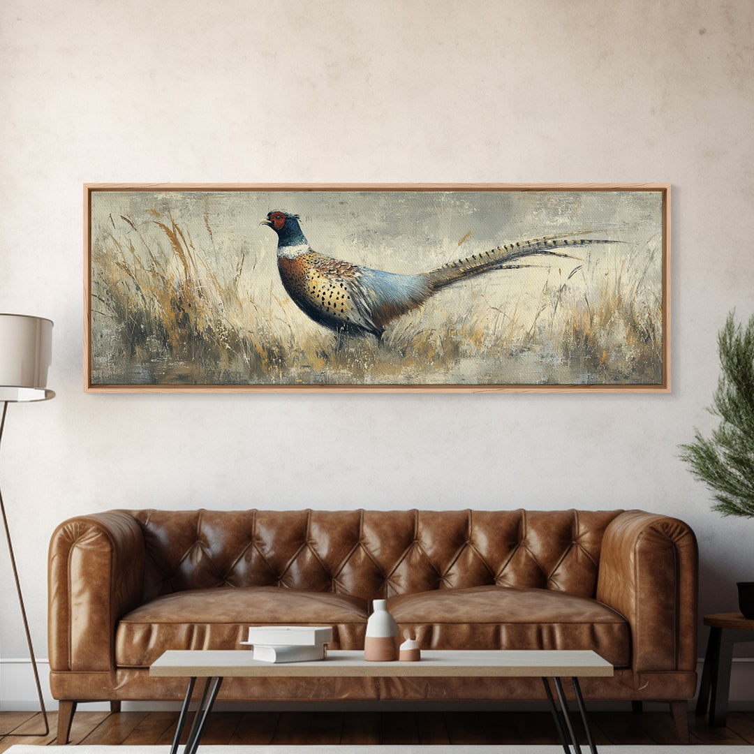 Pheasant with Ornate Feather Details Canvas Print, Bird Art, Art Deco, Living Room Decor, Fine Art, Flight, Gallery Wall, BIR-3x1-83