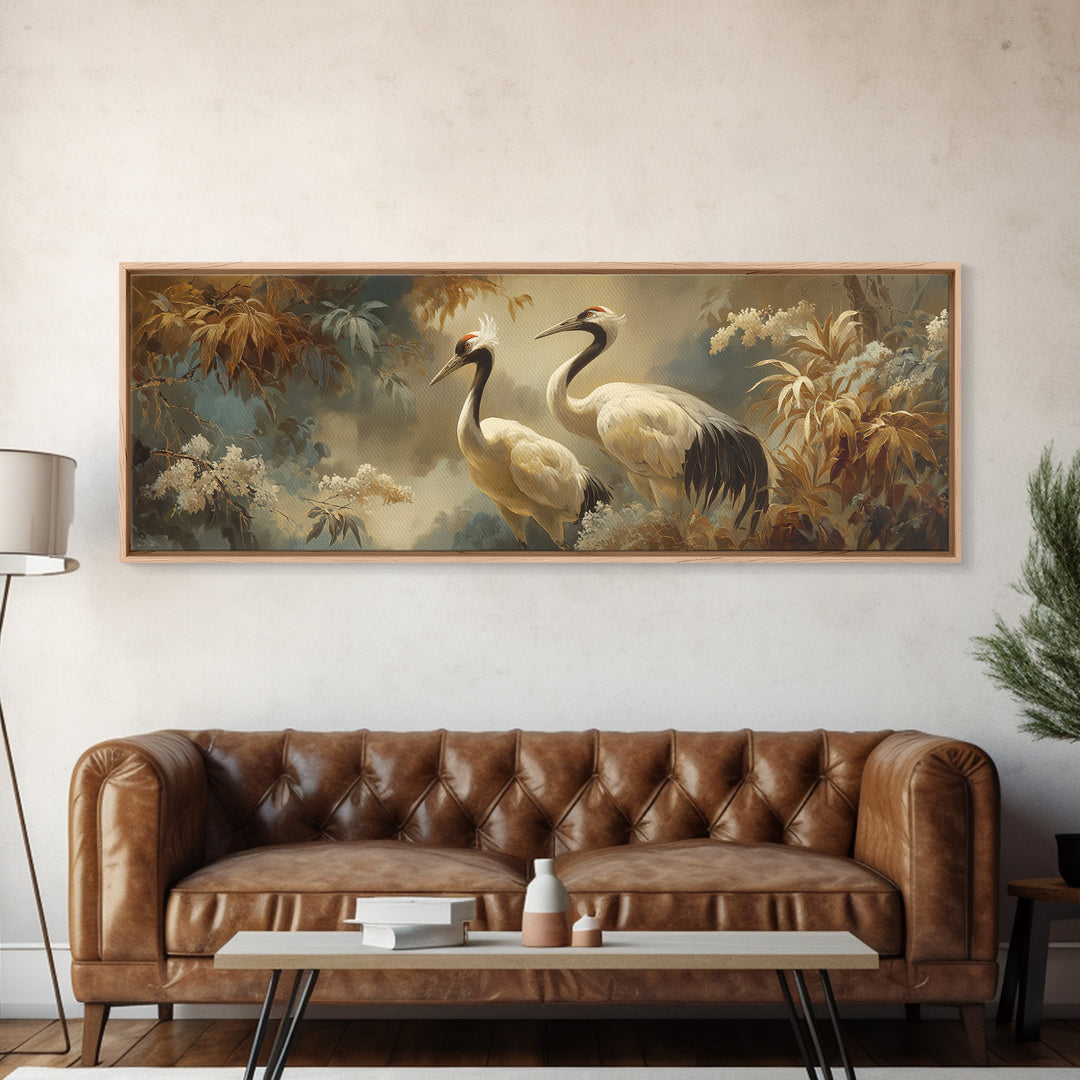 Pair of Cranes Dancing Canvas Print, Bird Art, Room Decor, Living Room Decor, Fine Art, Flight, Digital Print, Printable Art, BIR-3x1-91