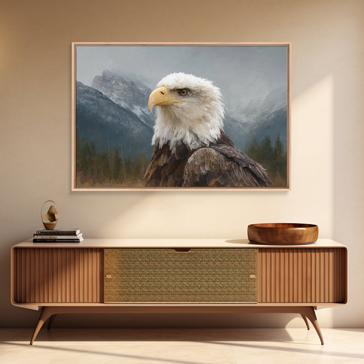 Eagle Portrait with Dramatic Mountain Wind Canvas Print, Bird Art, Modern Wall Art, Living Room Decor, Fine Art, Flight, BIR-3x2-16