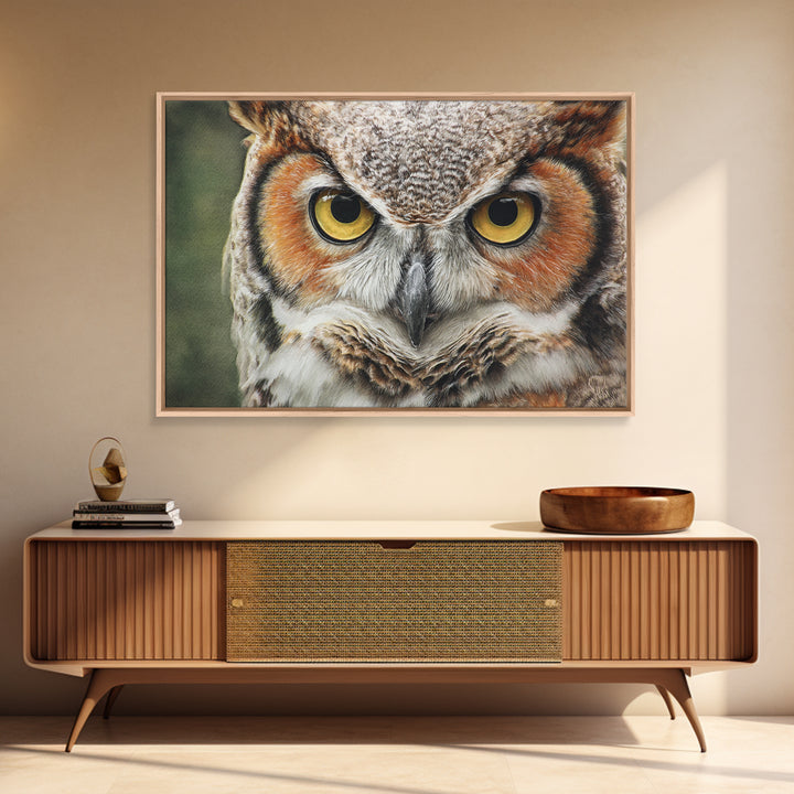 Owl Portrait with Wise Golden Eyes Canvas Print, Bird Art, Bird Prints, Living Room Decor, Fine Art, Flight, Modern Decor, BIR-3x2-33