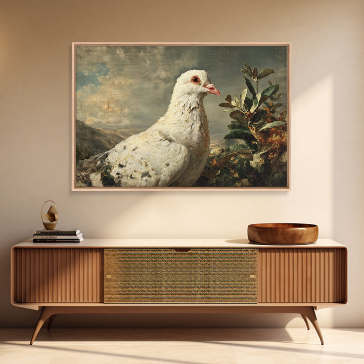 White Dove with Olive Branch and Calm Canvas Print, Bird Art, Bird Prints, Living Room Decor, Fine Art, Flight, Modern Decor, BIR-3x2-44