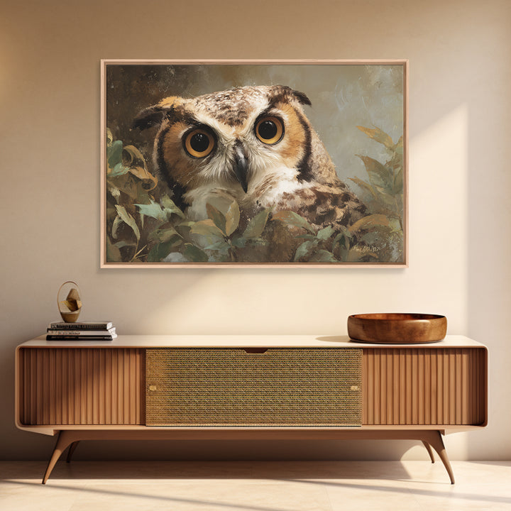 Owl Portrait with Wise Golden Eyes Canvas Print, Bird Art, Bird Prints, Living Room Decor, Fine Art, Flight, Modern Decor, BIR-3x2-57