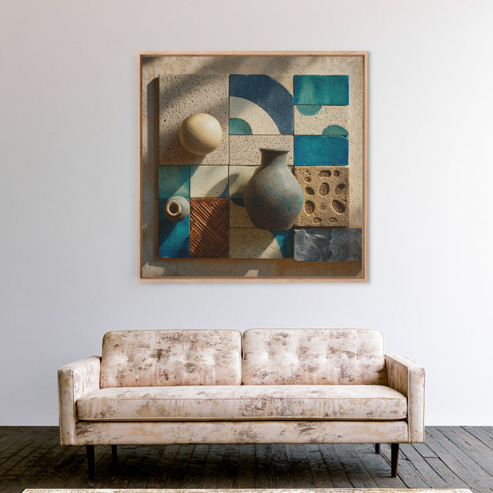 Abstract Clay Shapes Framed Canvas Print, Boho Art, Art Nouveau, Living Room Decor, Abstract Art, Bohemian, Wall Print, BOH-1x1-16