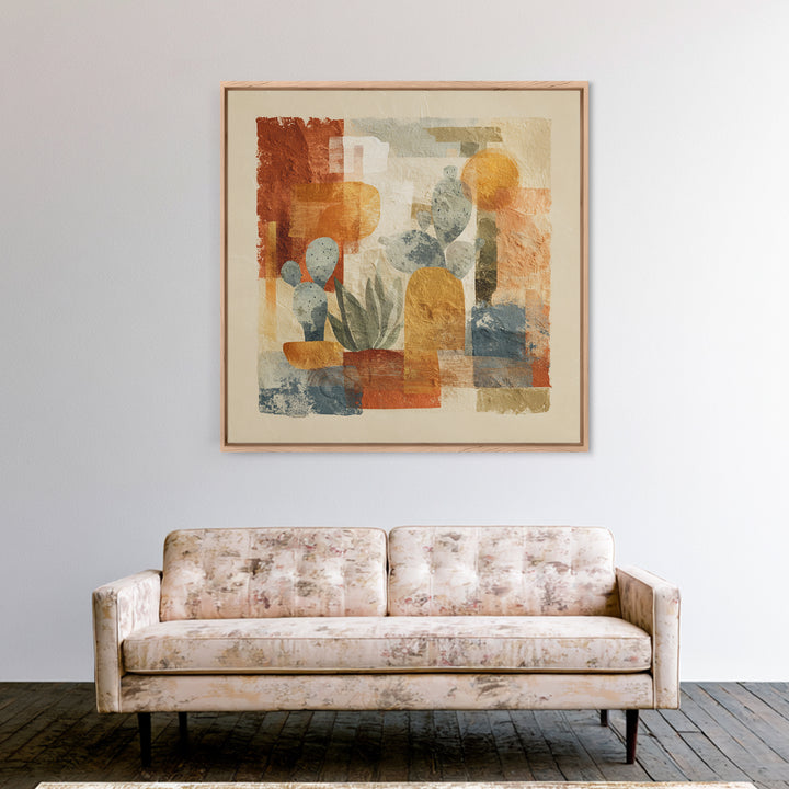 Warm Neutral Cactus Garden Illustration Canvas Print, Boho Art, Wall Art Print, Living Room Decor, Fine Art, Bohemian, BOH-1x1-18