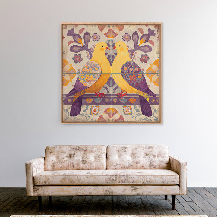 Boho Bird Pair Canvas Print, Boho Art, Art Prints, Living Room Decor, Fine Art, Bohemian, Canvas Art, Printable Art, BOH-1x1-20