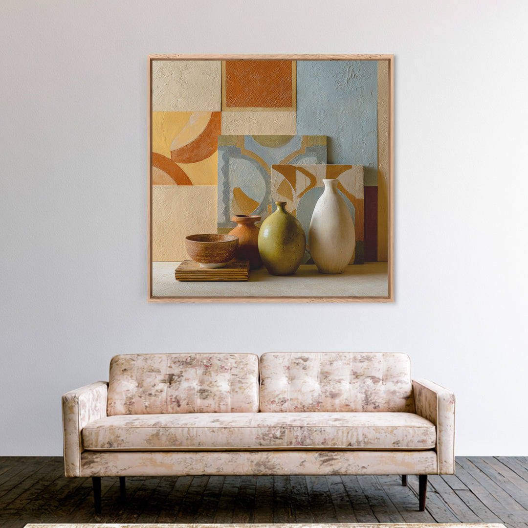 Organic Shape Collage Framed Canvas Print, Boho Art, Garden Art, Living Room Decor, Abstract Art, Bohemian, Boho Wall Art, BOH-1x1-24