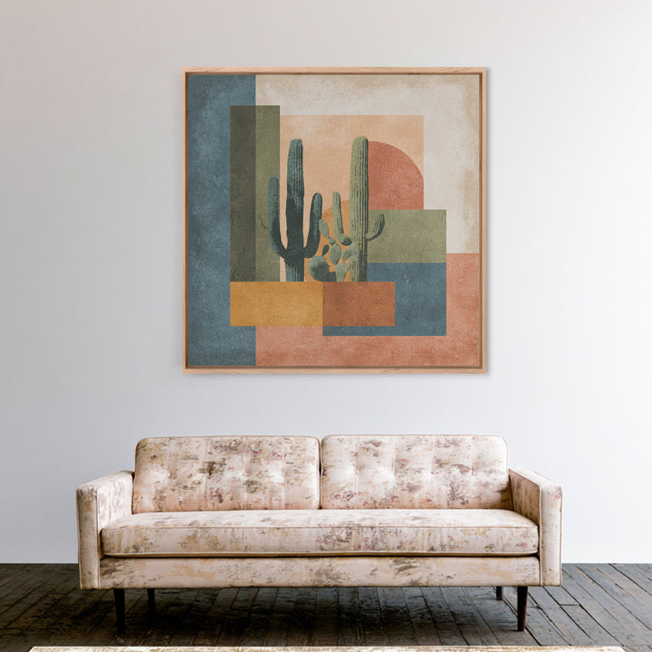 Desert Sun with Cactus and Warm Clay Canvas Print, Boho Art, Art, Living Room Decor, Fine Art, Bohemian, Wallart, Art Nouveau, BOH-1x1-25