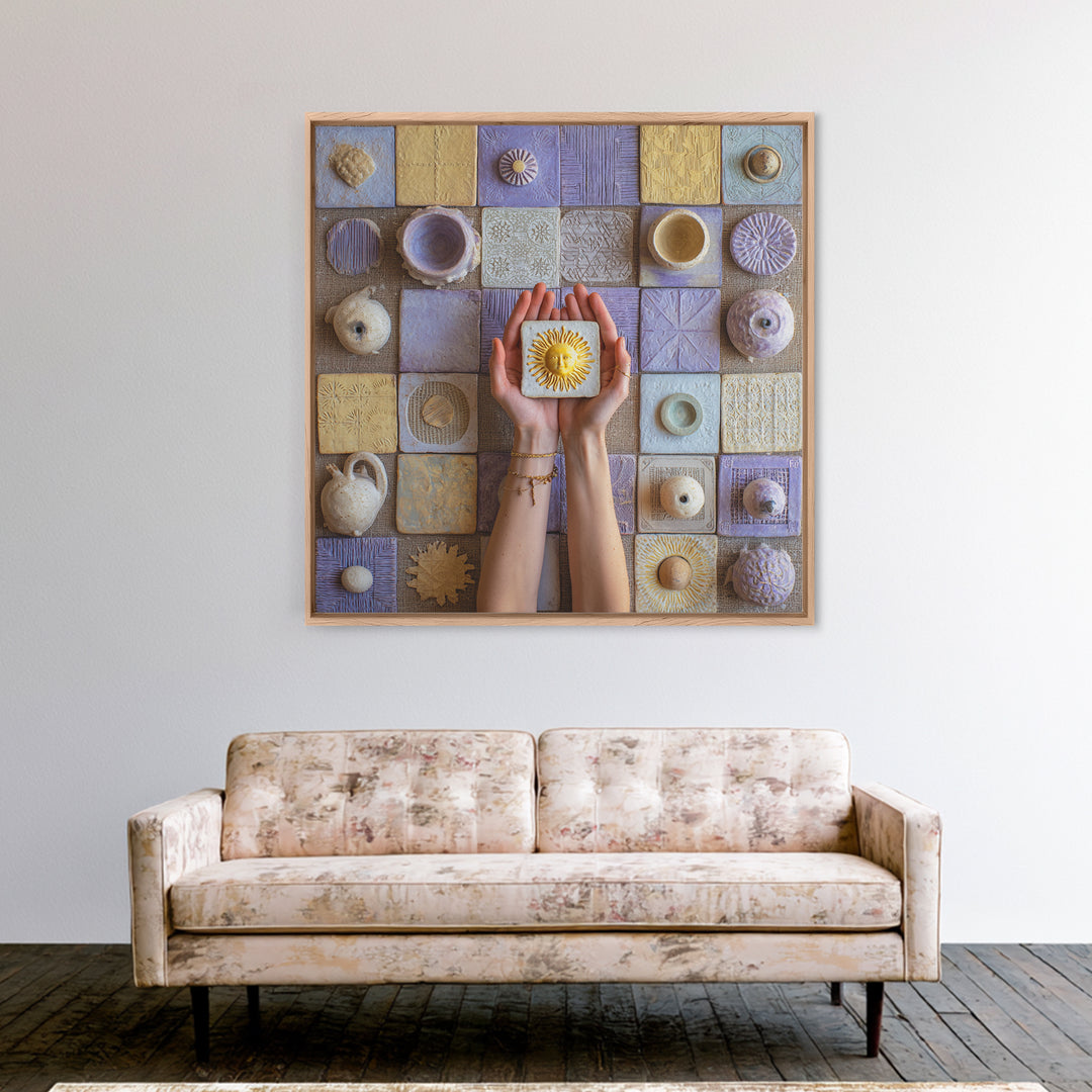 Mystic Hand Holding a Tiny Sun Canvas Print, Boho Art, Modern Decor, Living Room Decor, Oil Painting, Bohemian, Wall Decor, BOH-1x1-30