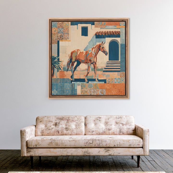 Wild Horse in Dusty Golden Light Framed Canvas Print, Boho Art, Gallery Decor, Living Room Decor, Fine Art, Bohemian, BOH-1x1-32